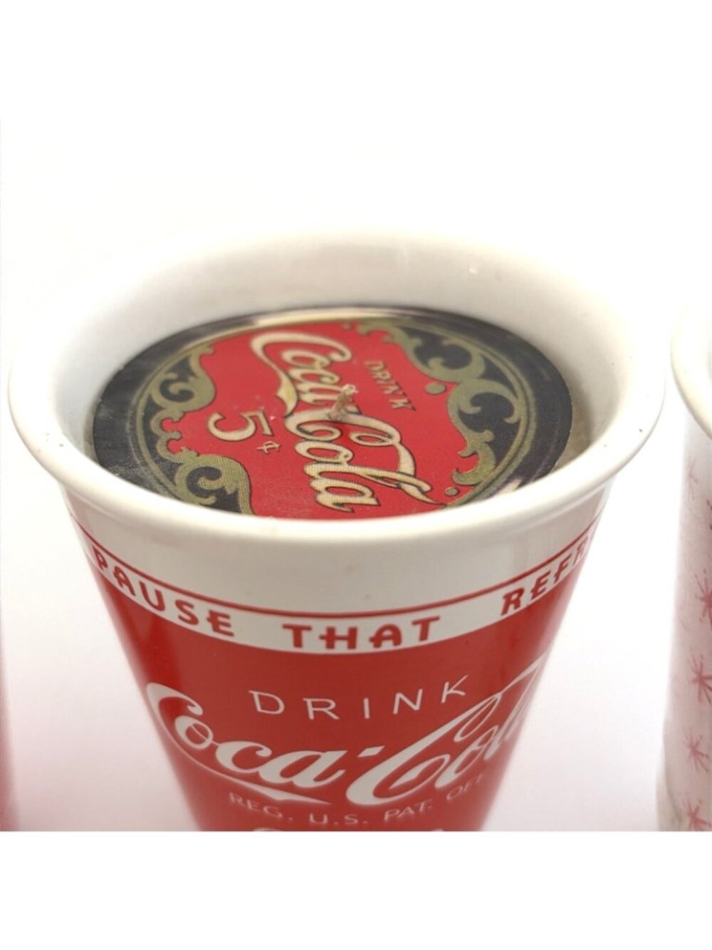 Vintage Coca-Cola Ceramic Candle Cups Lot of 3 Different Designs 4" Tall - Picture 8 of 10